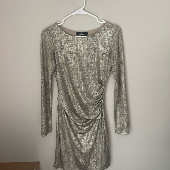 Lulus Dresses & Skirts - Lulu's Metallic Ruched Long Sleeve Bodycon Dress